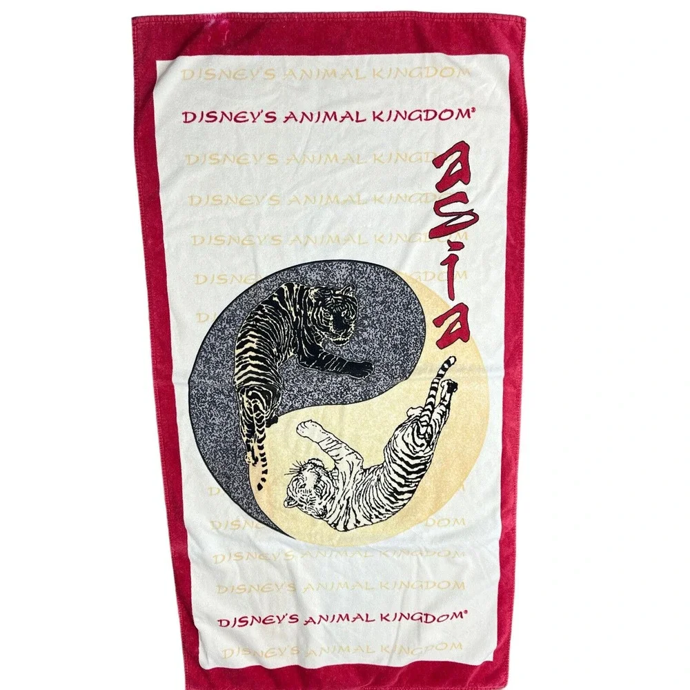 Vintage Disney Exclusive Animal Kingdom Beach Towel Asia Tigers Yin Yang 60 X 30